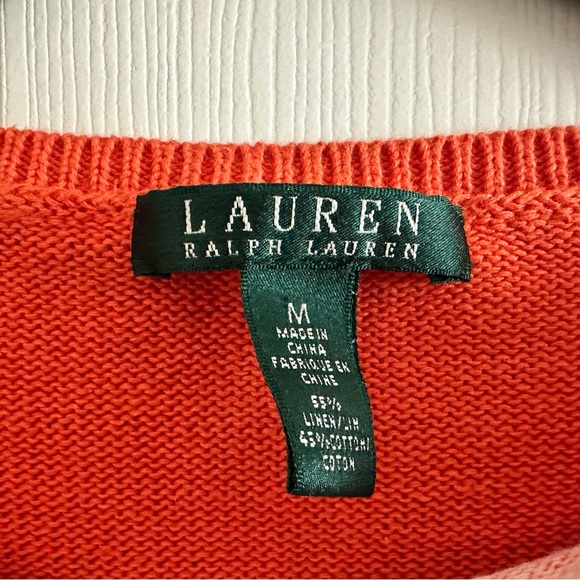 Lauren Ralph Lauren Women's Long Sleeve Orange Floral Knit Sweater, Size Medium - Picture 5 of 9